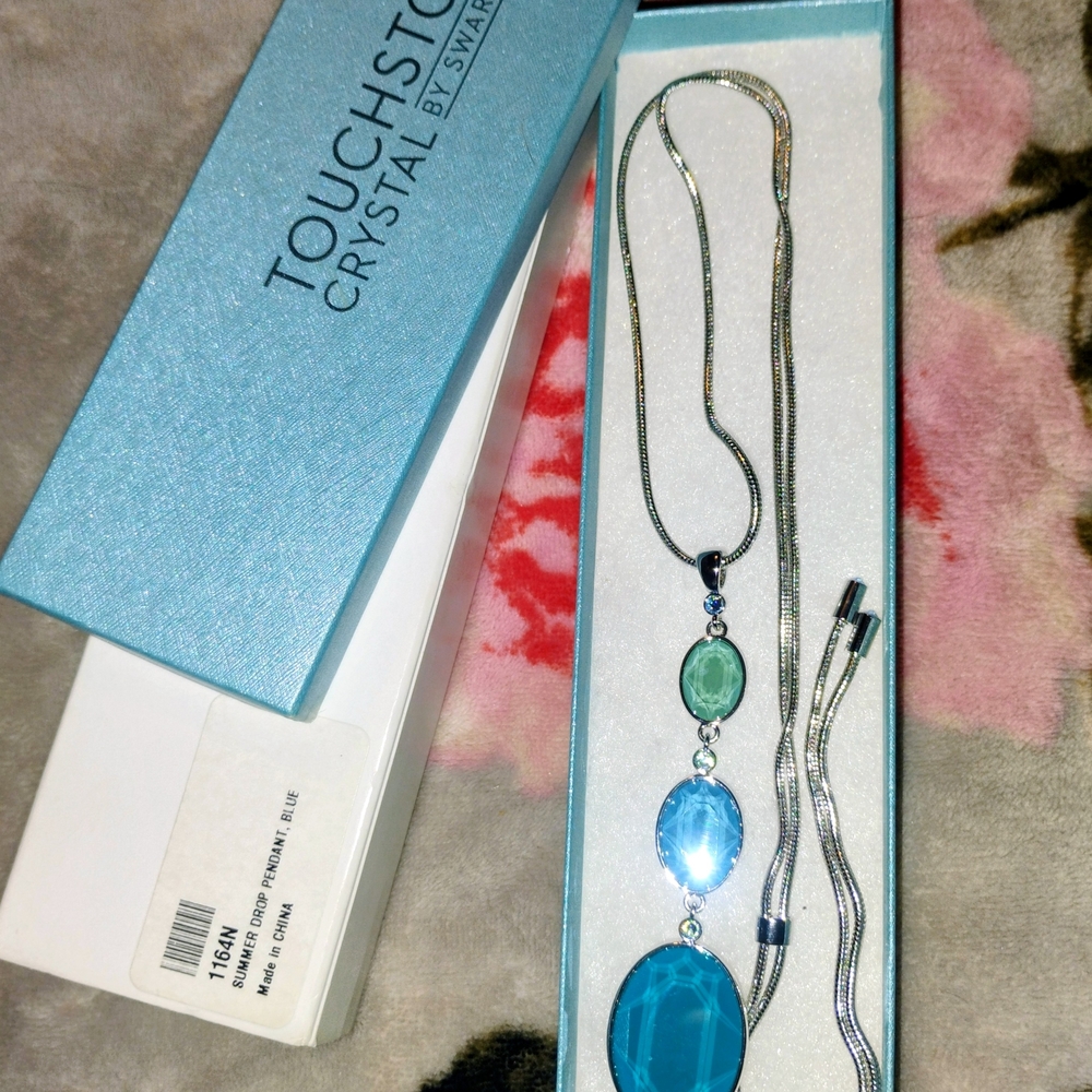 Touchstone Crystal Aqua and Silver Necklace